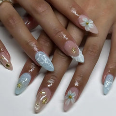 Azure Tide blue ocean wave 3D almond press-on nails