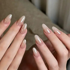 Bare Aura Nude Glazed Minimalist Short Almond Press-On Nails on hand