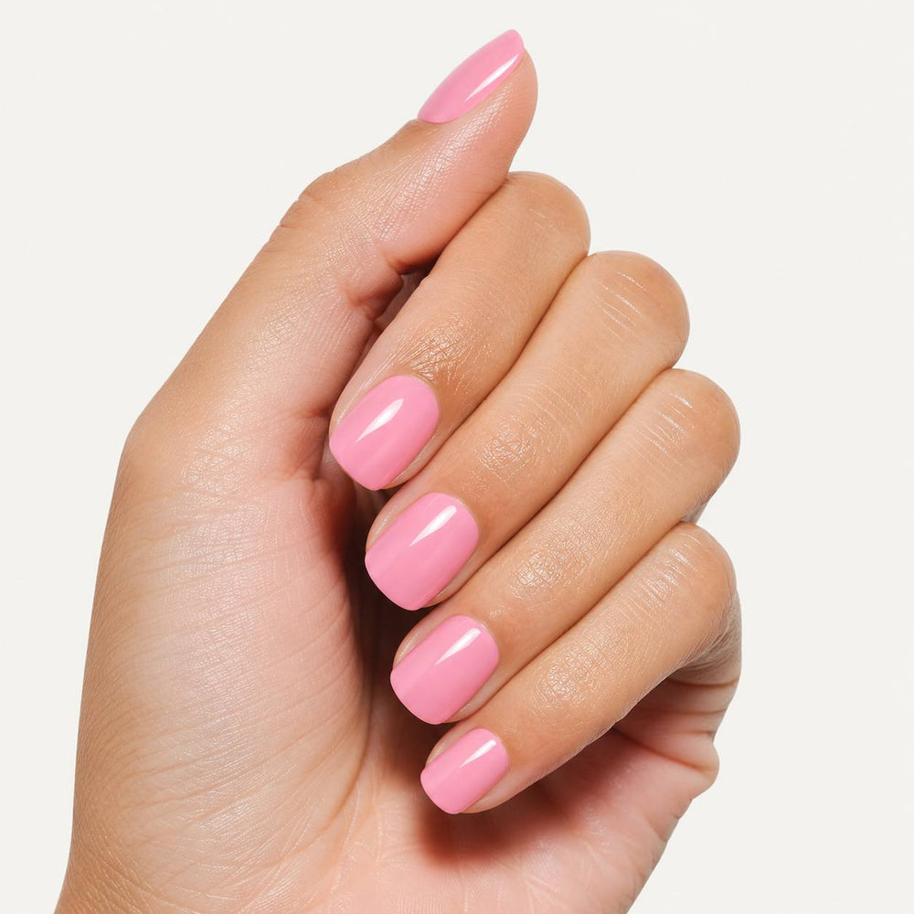 Nailora Bubblegum Pink Glossy Short Square Press-On Nails with soft bubblegum pink color, short square shape, glossy finish, and reusable salon-quality design