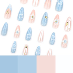 Azure Tide Blue Ocean Wave 3D Almond Press-On Nails applied