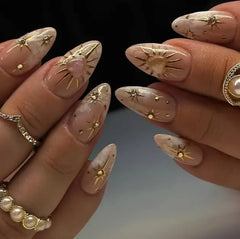 Golden Halo Celestial Almond Press-On Nails close-up