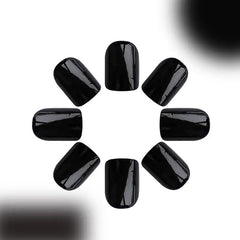 Noir Veil Glossy Black Short Square Press-On Nails close-up