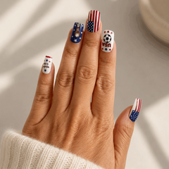 Victory Spark Red White Blue Patriotic American Flag Soccer Game Day Square Press-On Nails on hand