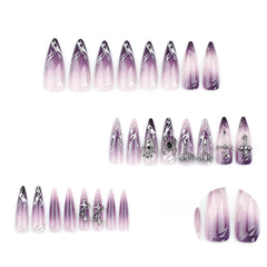 Velvet Inferno Purple Gothic Flame Stiletto Press-On Nails applied