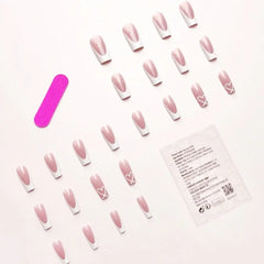 Ivory Crush Nude White Heart French Square Press-On Nails on hand