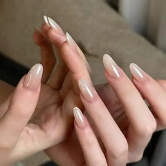 Bare Aura Nude Glazed Minimalist Short Almond Press-On Nails close-up