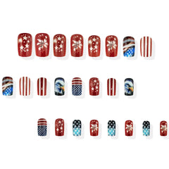Liberty Spark Red White Blue Patriotic American Flag Eagle Fireworks Square Press-On Nails close-up