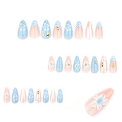 Azure Tide Blue Ocean Wave 3D Almond Press-On Nails on hand