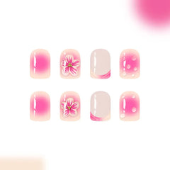Blush Bloom Blush 3D Floral French Square Press-On Nails applied