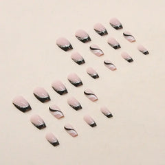 Noir Spark Black Glitter French Stripe Short Square Press-On Nails applied
