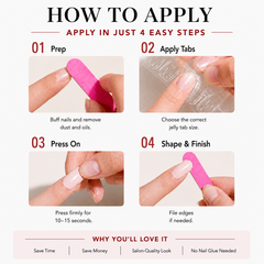 Nailora press-on nail application kit with reusable adhesive tabs and manicure tools