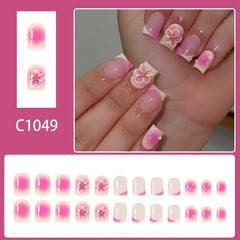 Blush Bloom Blush 3D Floral French Square Press-On Nails on hand
