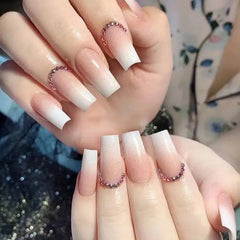 Blush Diamond blush rhinestone square press-on nails with glossy pink finish