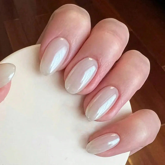 Chrome glazed press-on nails with glossy metallic finish