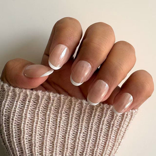 Nude French Tip Square Press-On Nails – Natural Minimalist Everyday Manicure