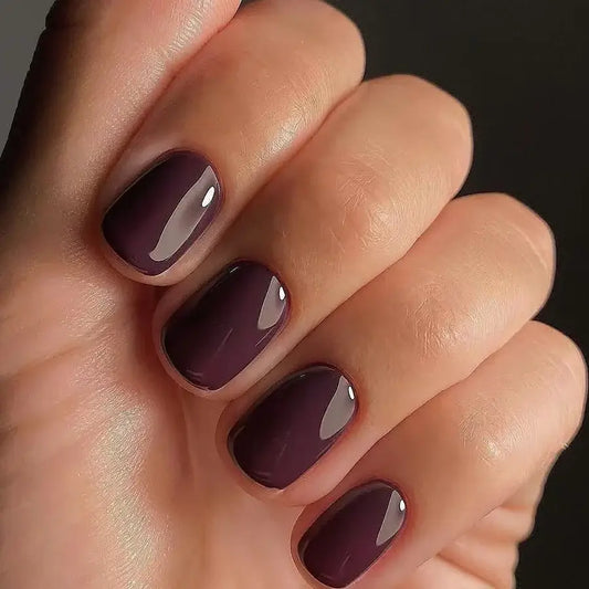Dark plum short square nails burgundy press-on nail trend guide