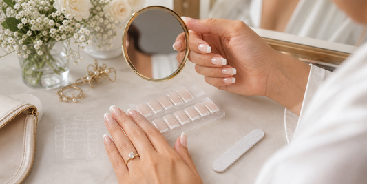 At-home bridal nail appointment alternative with French press-on nails