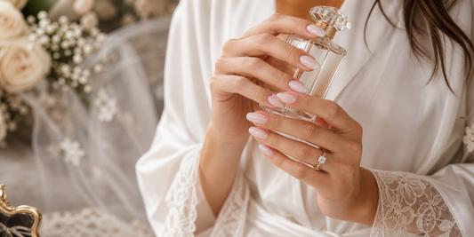 Glossy bride-to-be press-on nails during wedding morning preparation