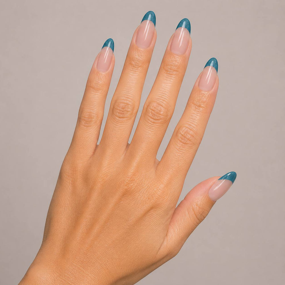 Halo Veil blue-gray cat-eye French almond press-on nails styled for everyday elegance