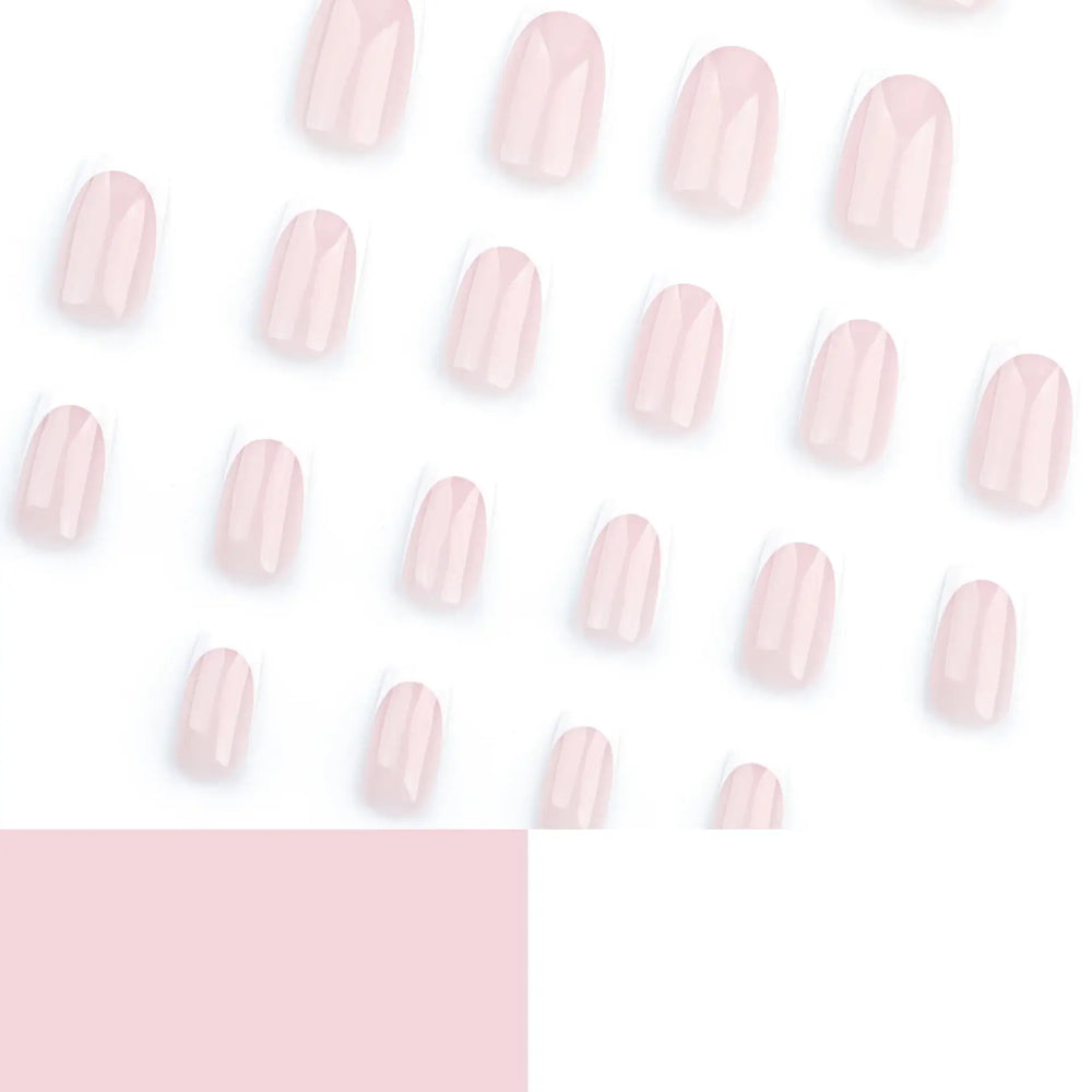 Bare Nude French Tip Square Press-On Nails applied