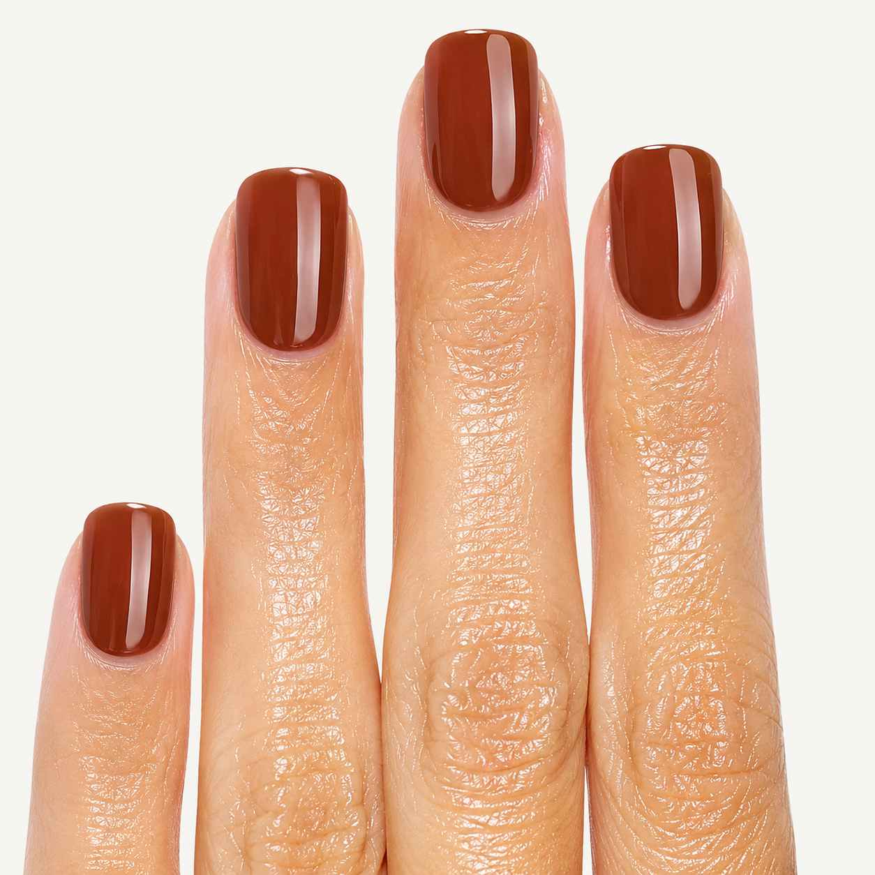 Close-up of Nailora Cinnamon Mocha Glossy Short Square Press-On Nails highlighting rich cinnamon mocha color, glossy finish, and premium salon-quality craftsmanship