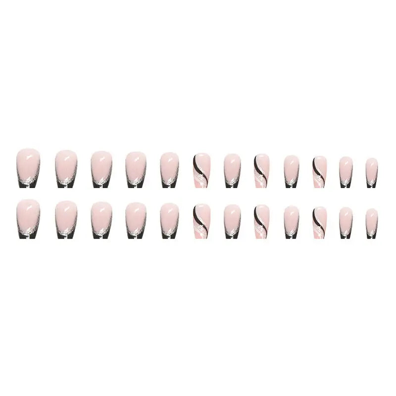 Noir Spark Black Glitter French Stripe Short Square Press-On Nails full set