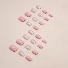 Blush Blossom press-on nails close-up