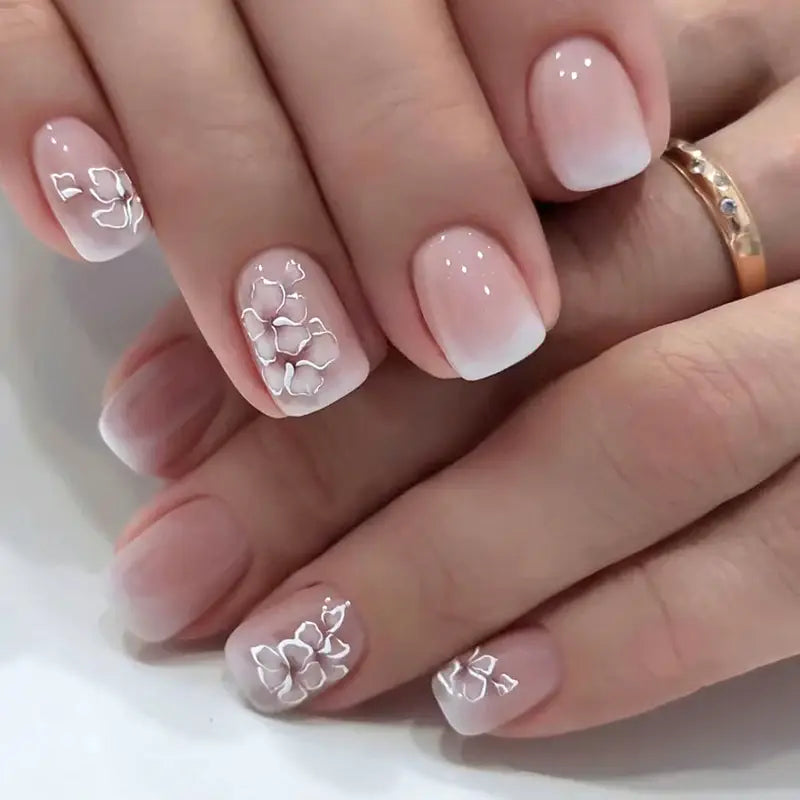 Ivory Bloom square press-on nails