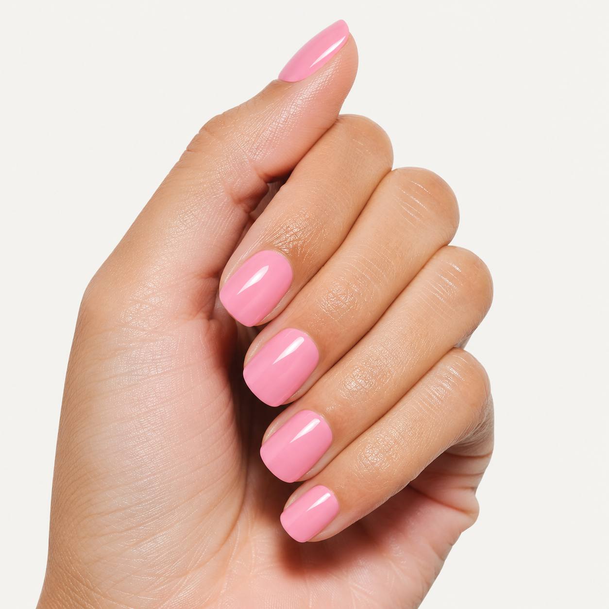 Nailora Bubblegum Pink Glossy Short Square Press-On Nails with soft bubblegum pink color, short square shape, glossy finish, and reusable salon-quality design
