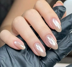 Aurora Veil Nude Cat-Eye Almond Press-On Nails on hand
