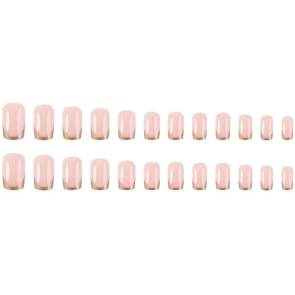 Champagne Halo press-on nails applied