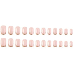 Champagne Halo press-on nails applied