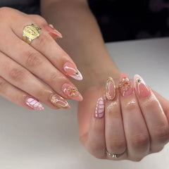 Golden Blush almond press-on nails