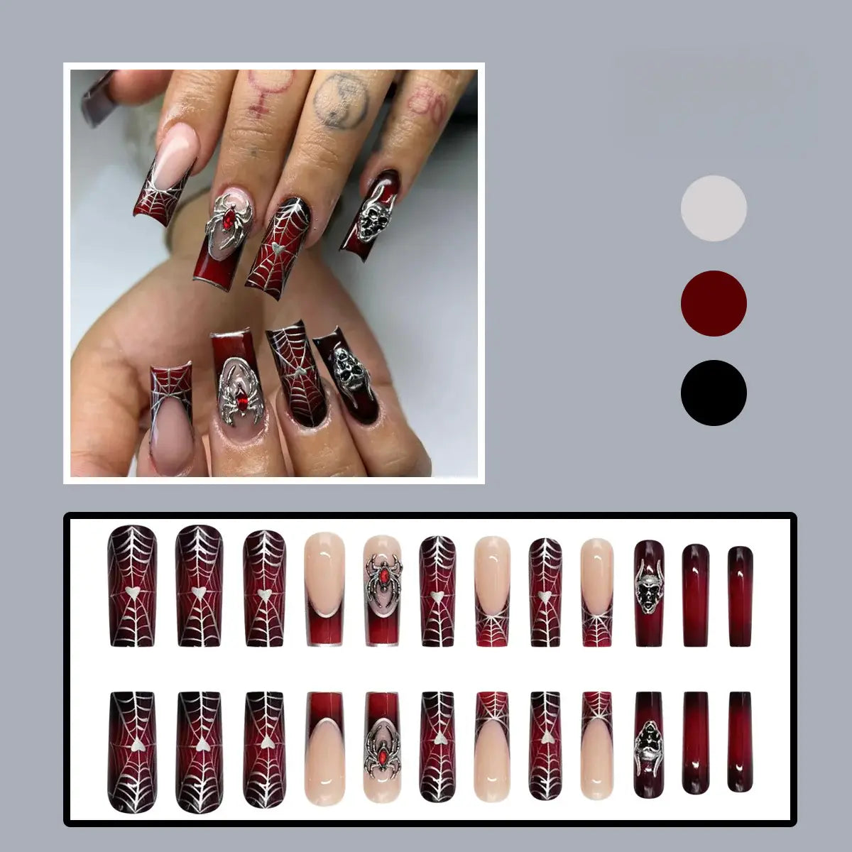 Dark Spell press-on nails applied