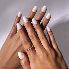 Nailora Pearl White Short Square Press-On Nails styled for everyday elegance with luminous pearl finish and timeless minimalist aesthetic
