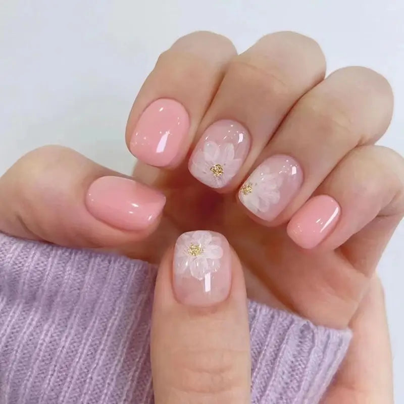 Blush Blossom square press-on nails