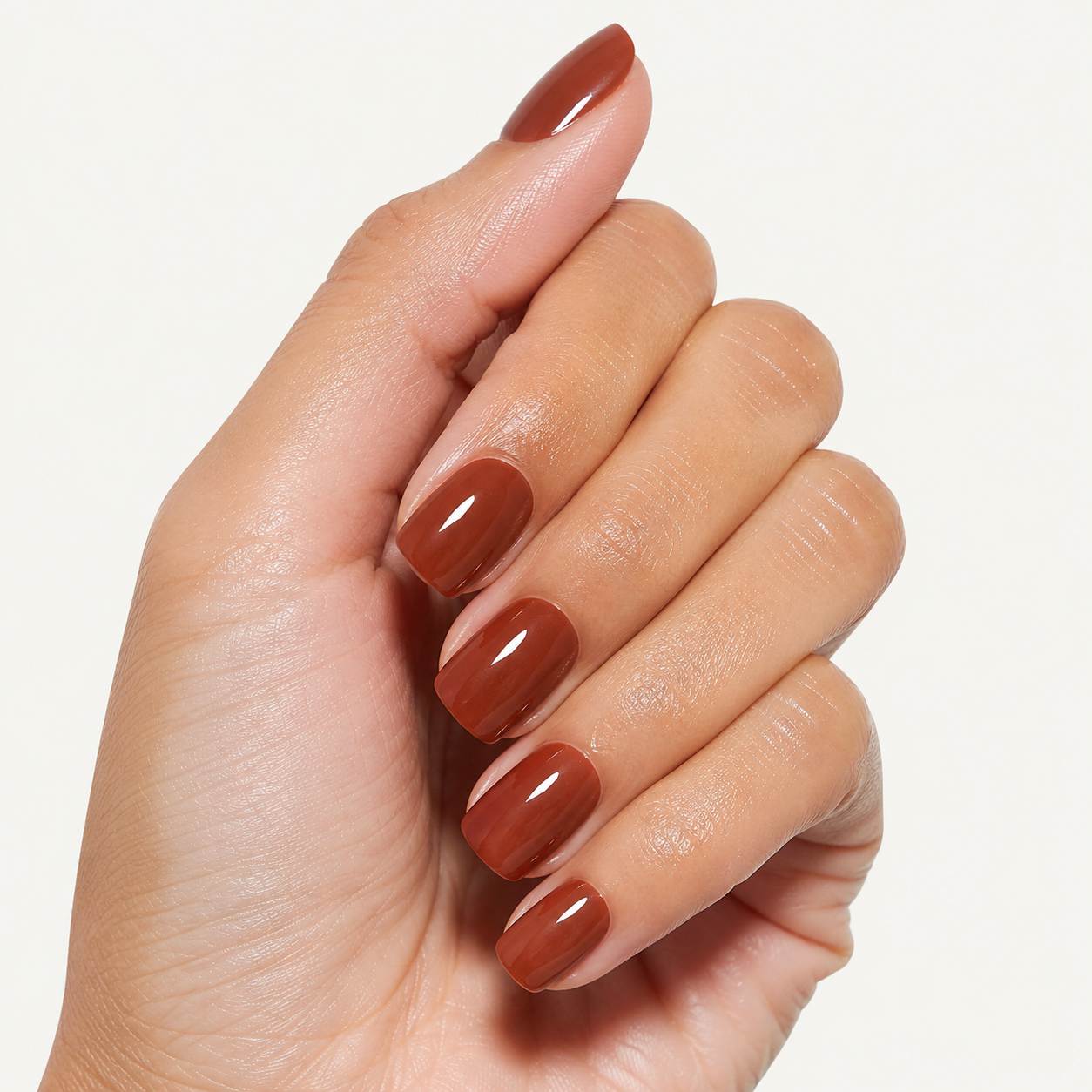 Nailora Cinnamon Mocha Glossy Short Square Press-On Nails with rich cinnamon mocha brown color, short square shape, glossy finish, and reusable salon-quality design