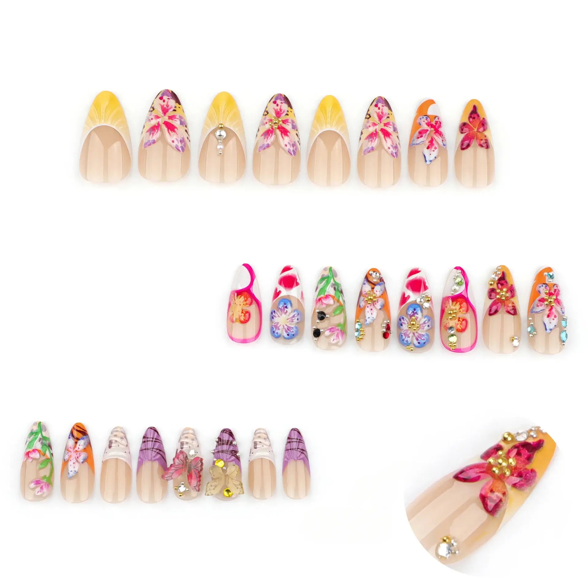 Bloom Escape press-on nails applied