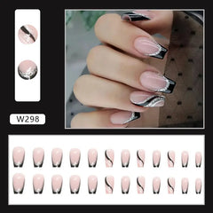 Noir Spark Black Glitter French Stripe Short Square Press-On Nails on hand