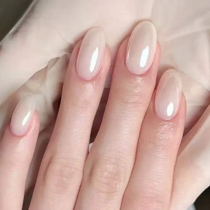 Glazed Pearl press-on nails close-up