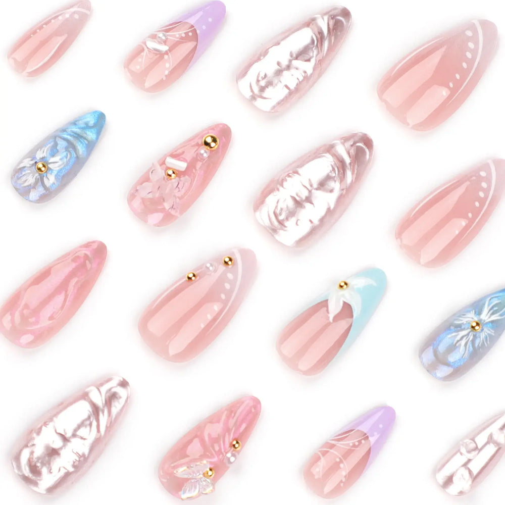Pearl Veil Pearl Floral Stiletto Press-On Nails close-up