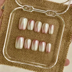 Rosy Veil Rosy Nude Jelly Square Press-On Nails on hand