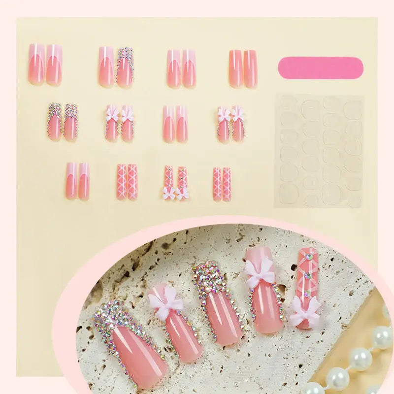 Pink Velvet press-on nails close-up