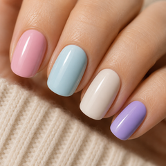 Candy Blush Pink Pastel Glossy Bow Square Press-On Nails close-up