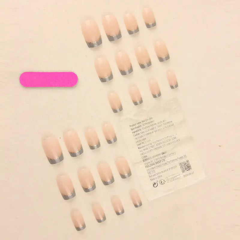 Champagne Veil press-on nails on hand