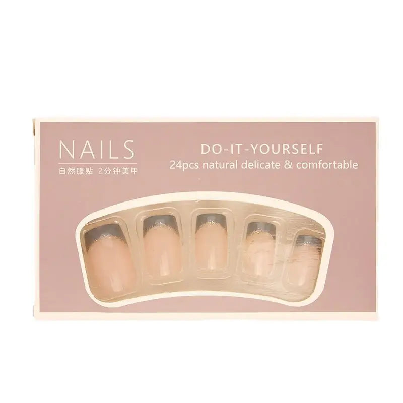 Champagne Veil press-on nails applied
