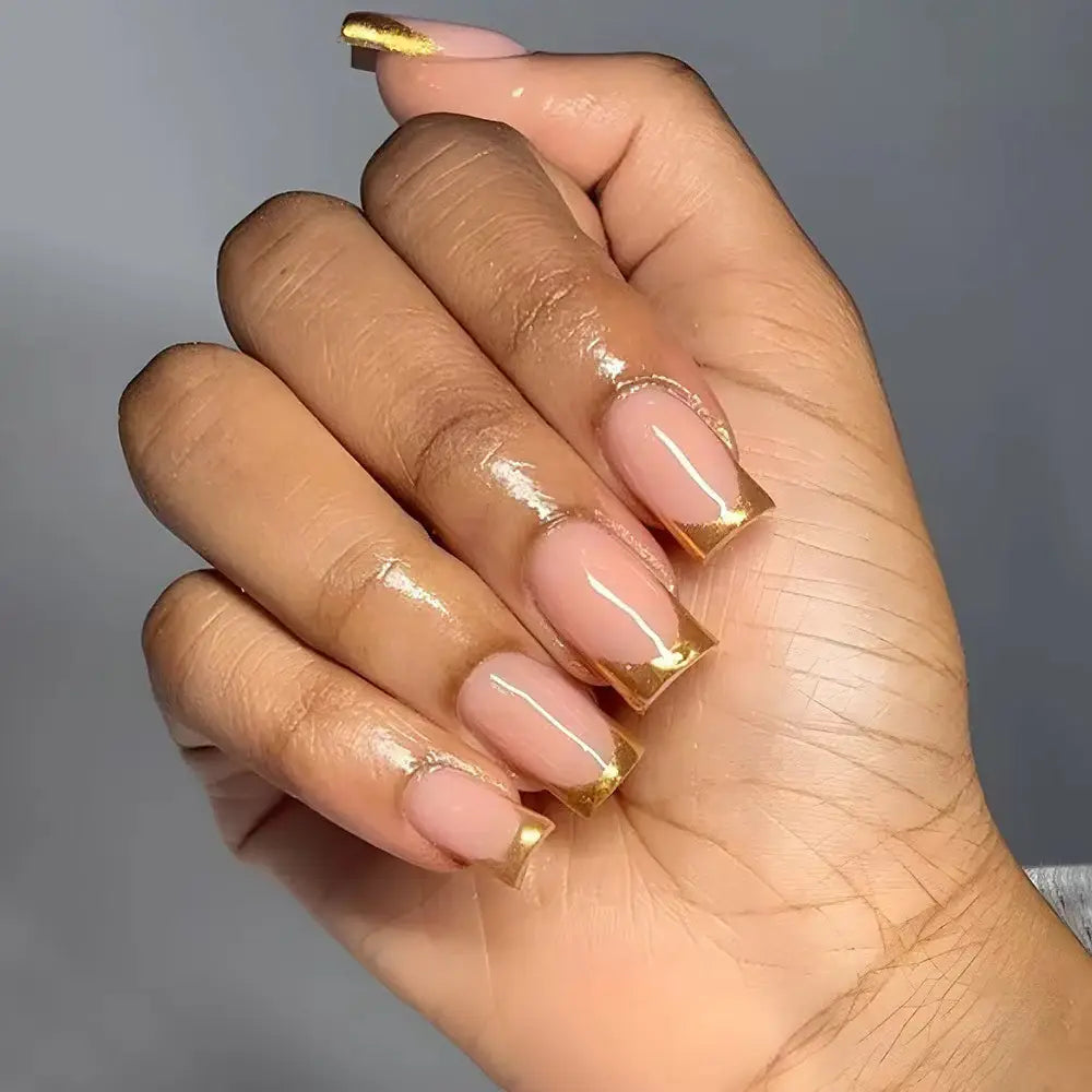 Champagne Halo press-on nails close-up