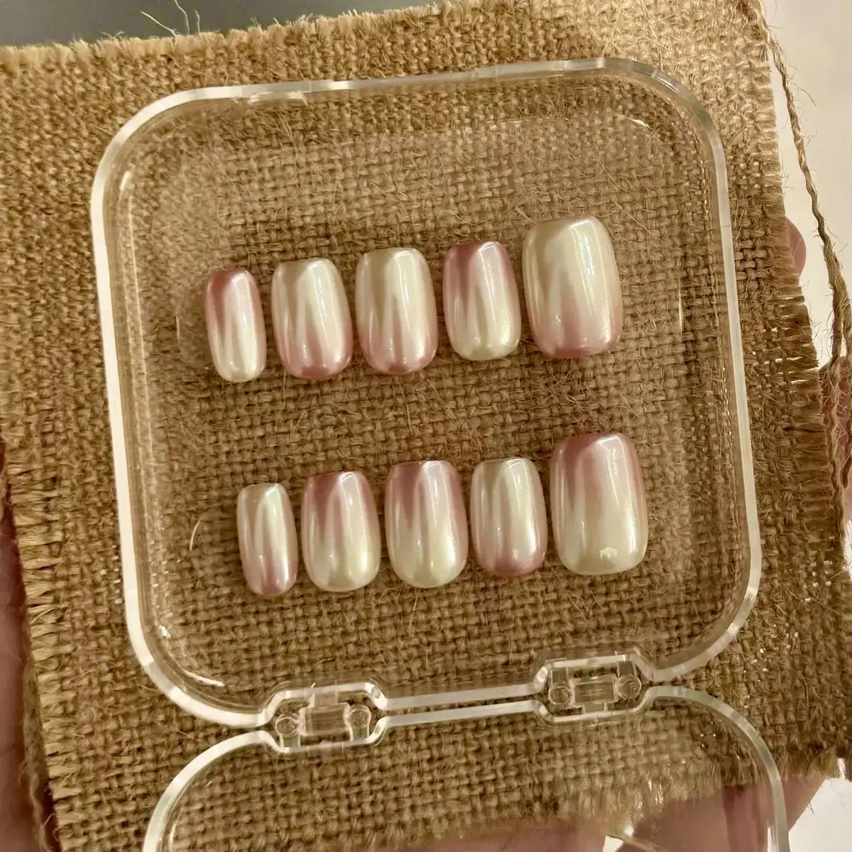 Rosy Veil Rosy Nude Jelly Square Press-On Nails close-up