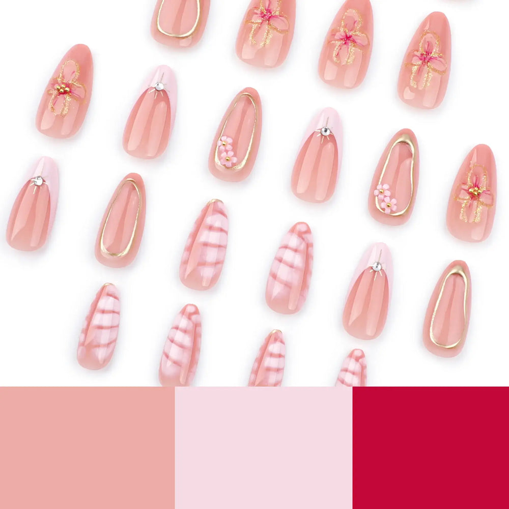 Golden Blush press-on nails applied