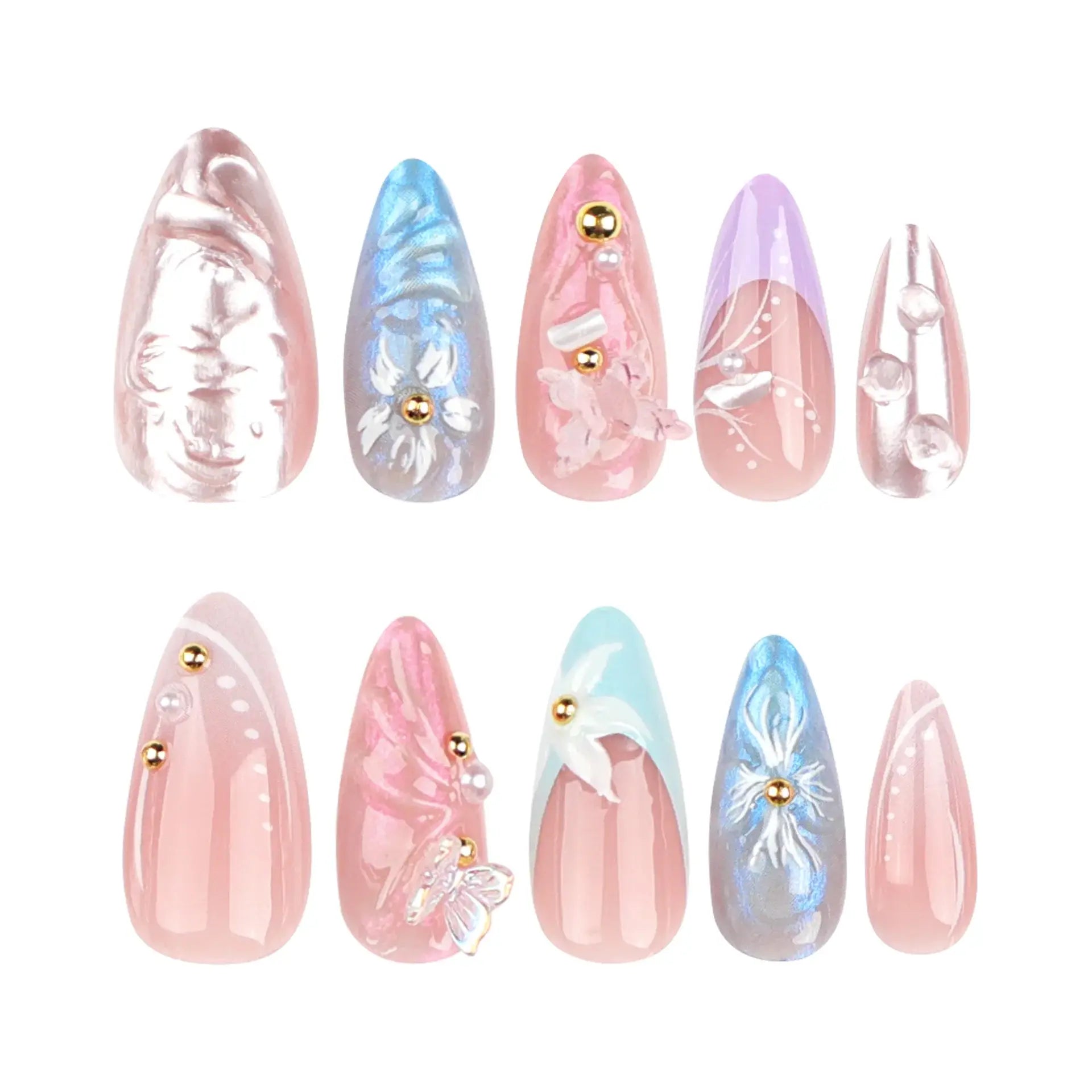 Pearl Veil Pearl Floral Stiletto Press-On Nails full set
